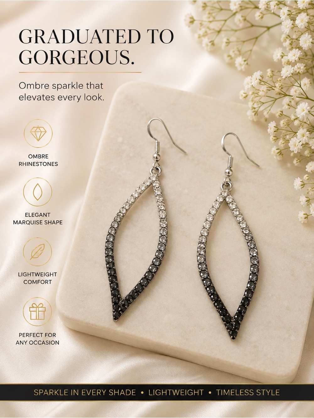 paparazzi Black to Silver Ombre Marquise Drop Earrings